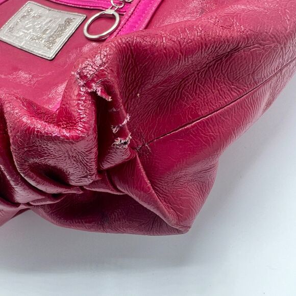 Coach Poppy Patent Leather Glam Tote Shoulder Bag Silver/Fuchsia Pink No 13836 - Picture 6 of 16